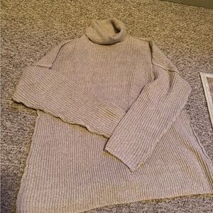 Cozy Tan Turtleneck open tie back Sweater